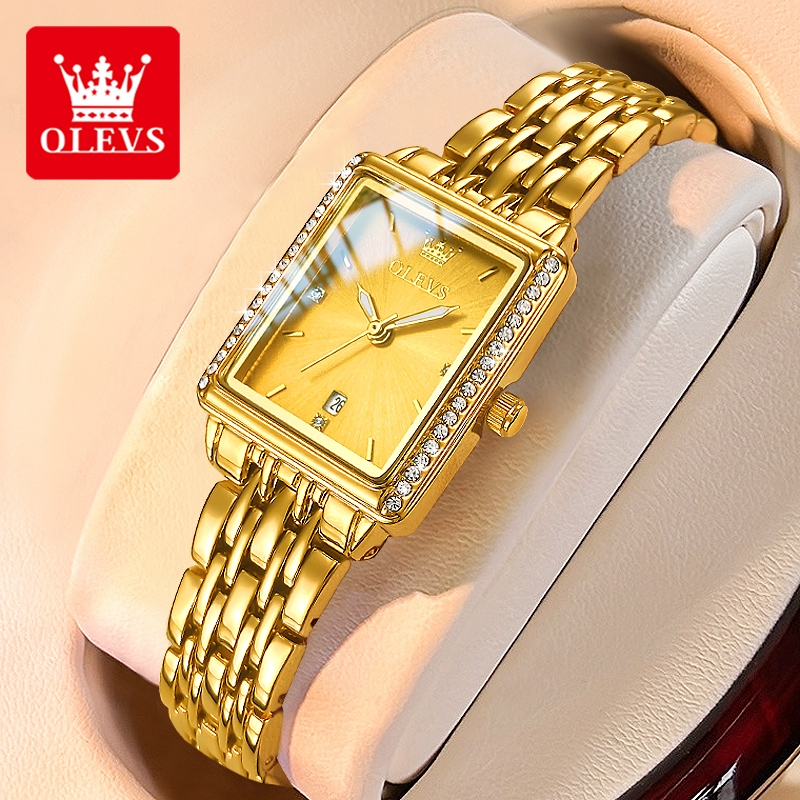 OLEVS Jam Tangan Wanita Anti Air Original 2025 Terbar Asli Analog Elegan Emas Kalender Luminous