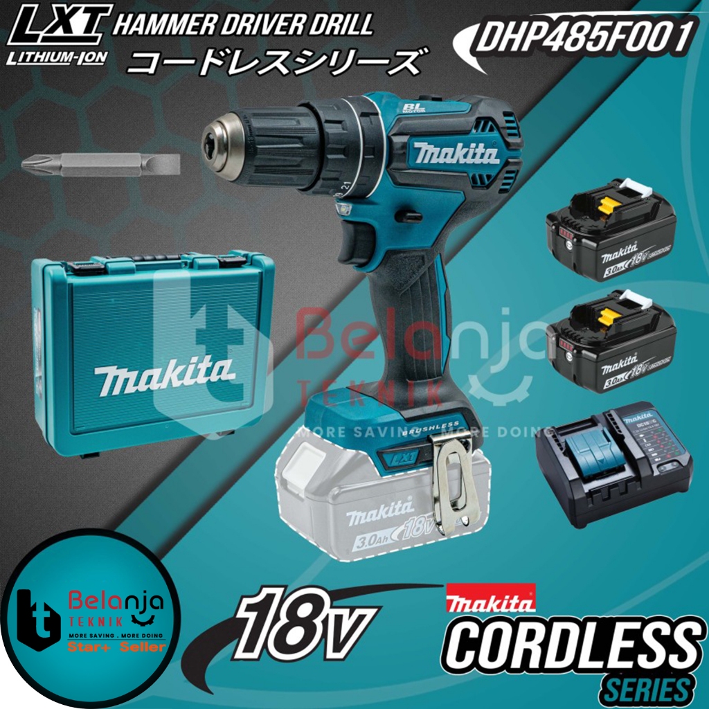 Makita Mesin Bor Cordless DHP 485 F001 18V Hammer Driver Drill DHP485 F001 18 Volt DHP485F001
