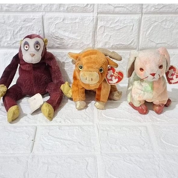 boneka ty zodiac shio ox kerbau, rabbit kelinci, monkey monyet. mata mabel. mainan anak koleksi.