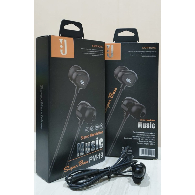 [BLACK] Earphone - Handsfree - Hesdset JBL PM-19 Kualitas ORI Super Bass HF Universal + Mic PM19