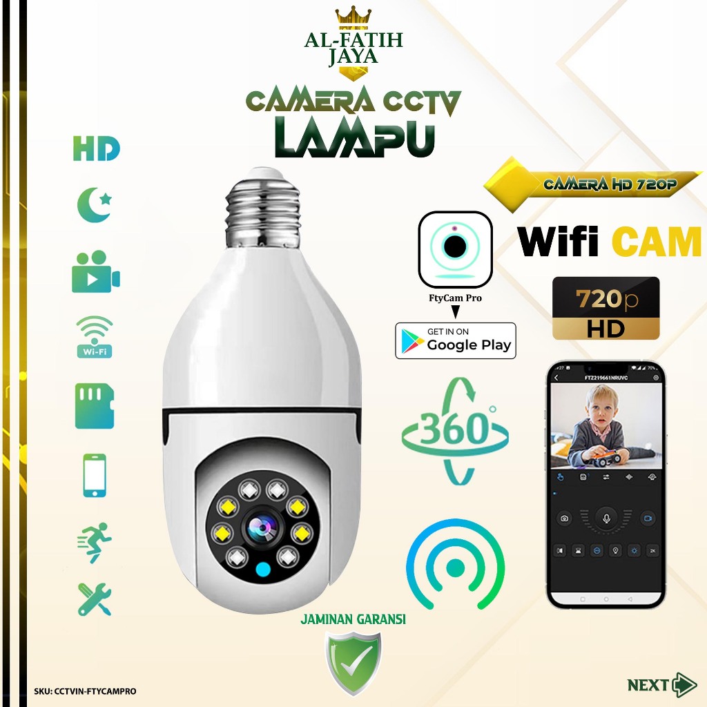 Smart IP Camera CCTV Wifi Lampu Bohlam LED Bulb Panoramic Wireless 360 View Fisheye FTY Cam Pro Nigh