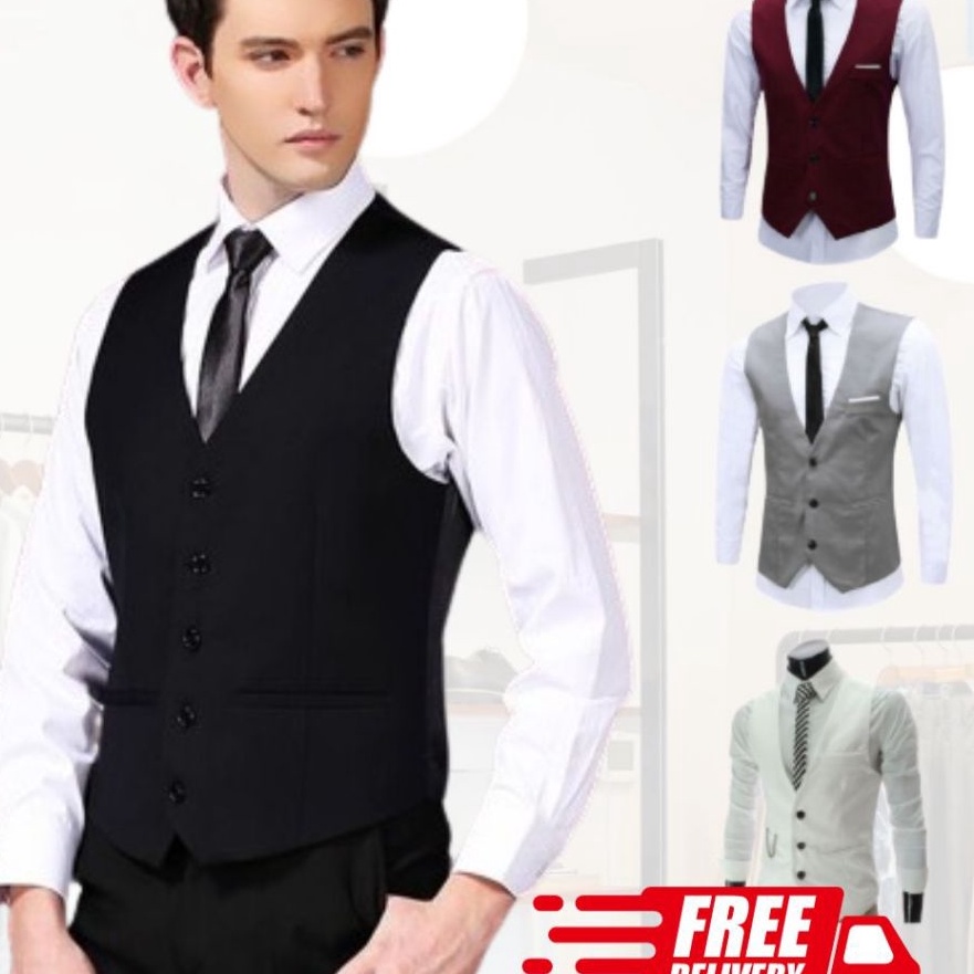 Khusus Rompi Vest Pria Slimfit Hitam Abu Navy Marun Putih Rompi Jas Pria