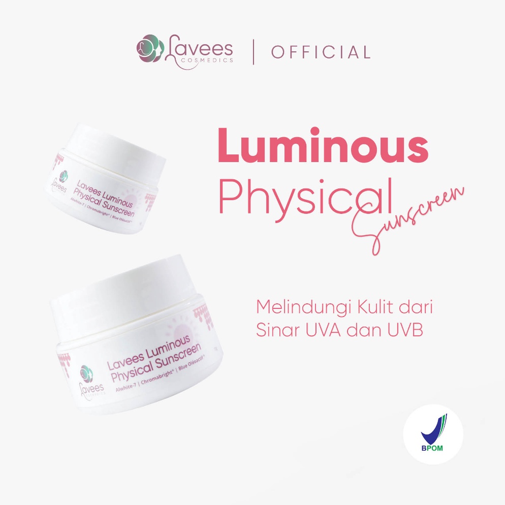 Lavees Cosmedics  Luminous Physical Sunscreen Krim Siang Flek Melasma KODE R1G1