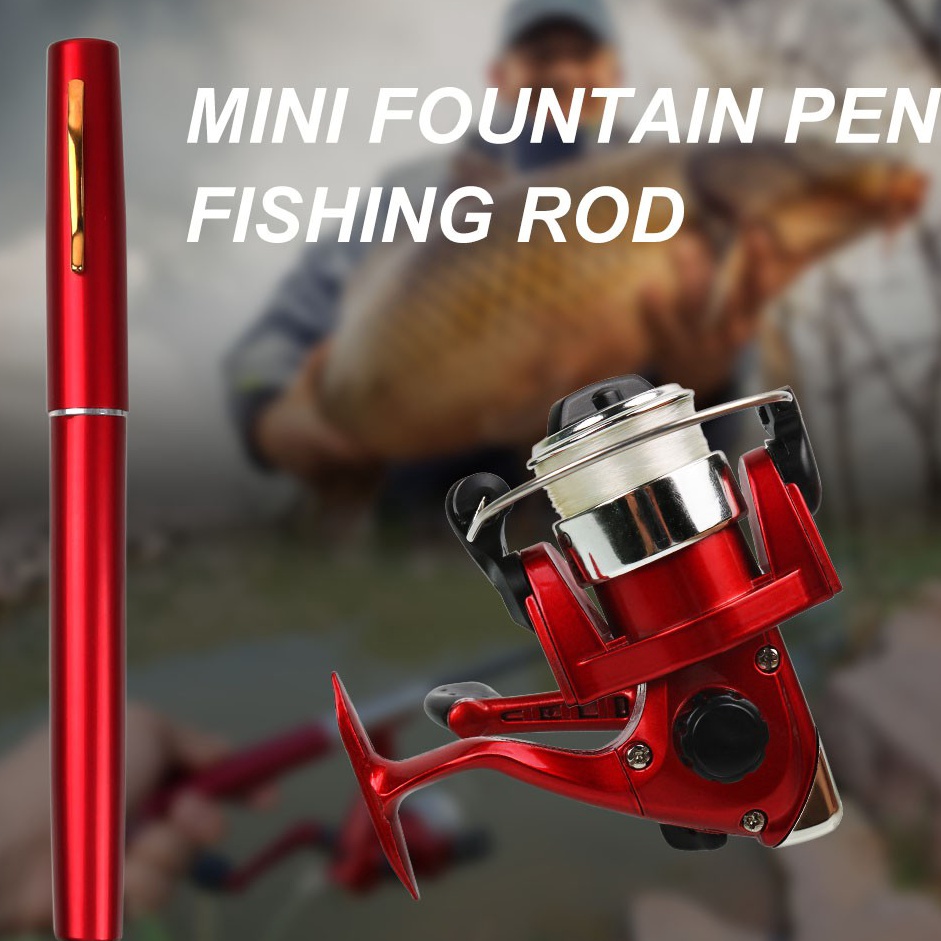 Paket Terbaik  Sougayilang Gaya Baru Aluminium Alloy Pocket Pen Shape Fishing Rod Pole dengan Reel C