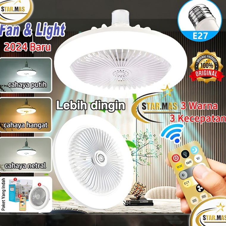 New Popular CODReady Stock Lampu Kipas Angin AC E27 325Watt Lampu Plafon Remote Control LED Lampu Ki