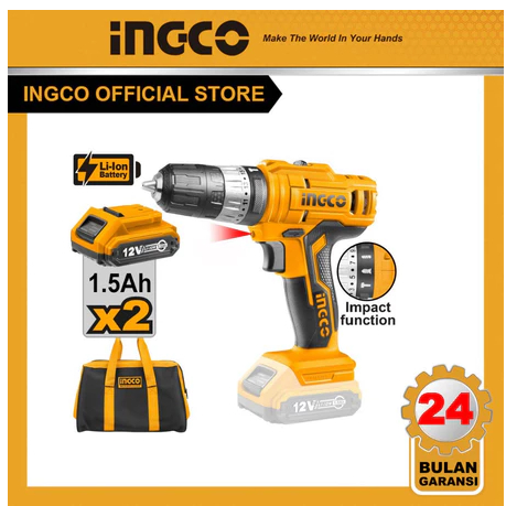 Mesin Bor Impact Baterai Cordless 12 Volt INGCO CIDLI1222
