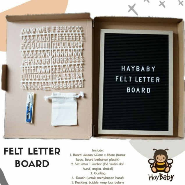 

TERLARIS! HAYBABY FELT LETTER BOARD SET / papan nama bayi murah