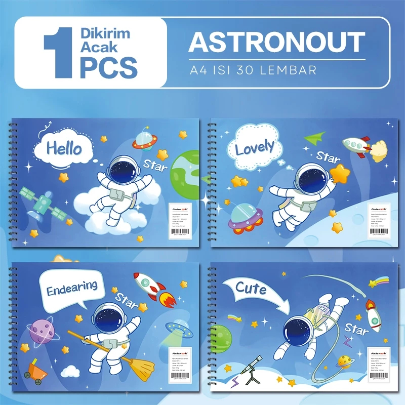 

Sketchbook A4 Buku Gambar Astronot / Dinosaurus / Cute Anak Jilid Spiral Kertas Tebal 30 Lembar