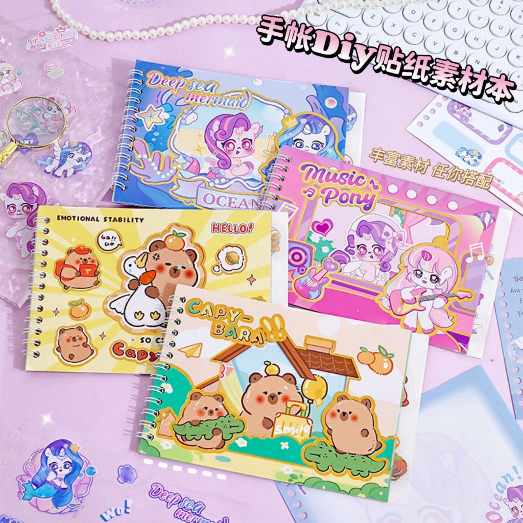 

Buku Stiker Kreatif Aesthetic Capybara dan Little Pony Stiker DIY Buku Journaling Diarybook Stiker Book TLD042