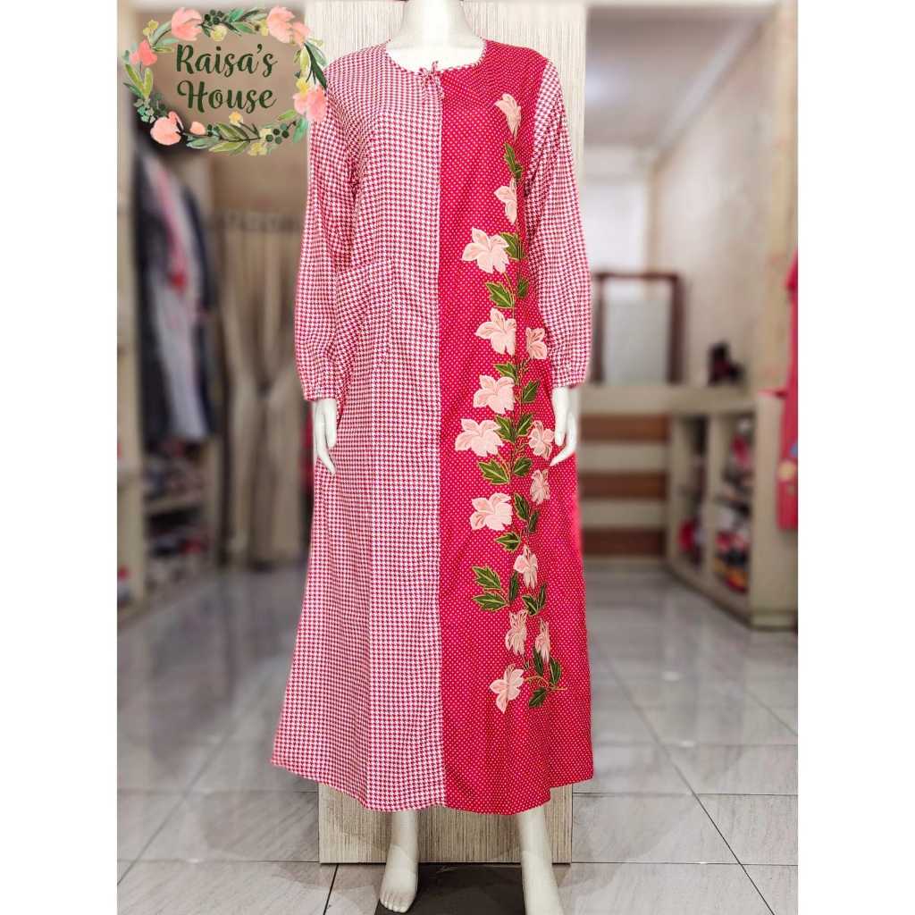 DASTER PENDEK BORDIR KHAS MALANG - LENGAN PANJANG - HUDSON | ABSTRAK POLKA - MERAH