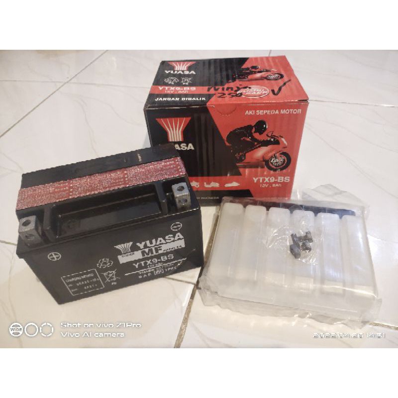Accu Yuasa MF YTX9-BS Aki Kering Kawasaki Ninja 250 fi Karbu 250R 250RR 12V 8 amper 8Ah 12 Volt