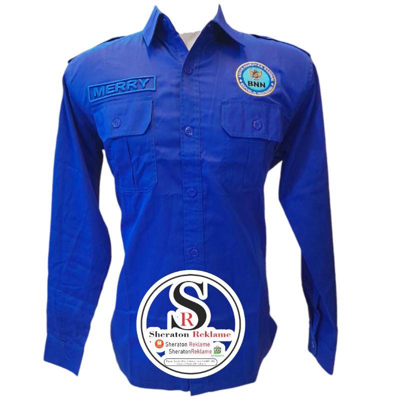 kemeja BNN seragam BNN Baju BNN full bordir biru lengan panjang