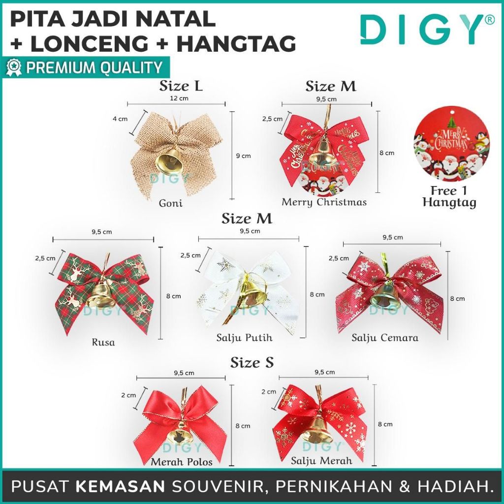 

Pita Jadi Hiasan Natal Motif Lonceng + Hangtag / Pita Souvenir / Pita Natal / Pita Hampers Kado Natal / Pita Hiasan Pohon Natal