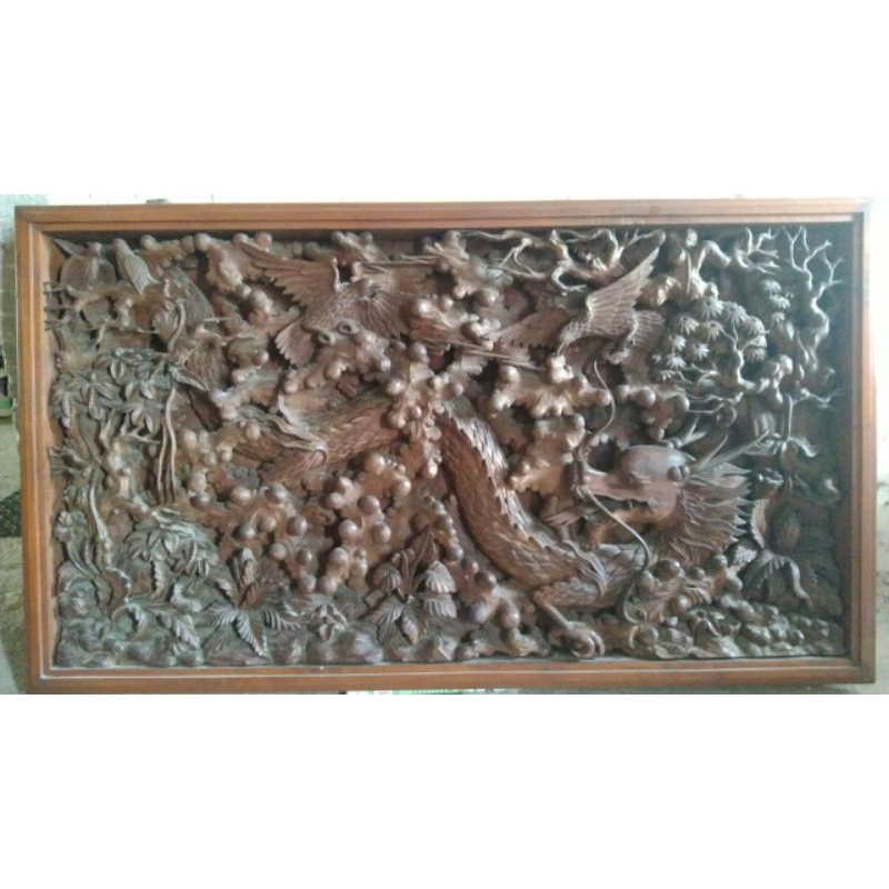 PAJANGAN DINDING RELIEF UKIR KAYU JATI
