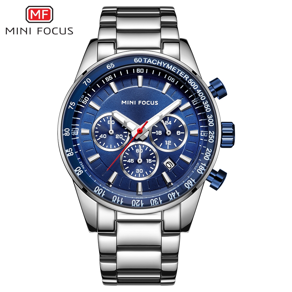 Jam Tangan Pria Mini Focus Chronograph Steel MF0187G Original Anti Air