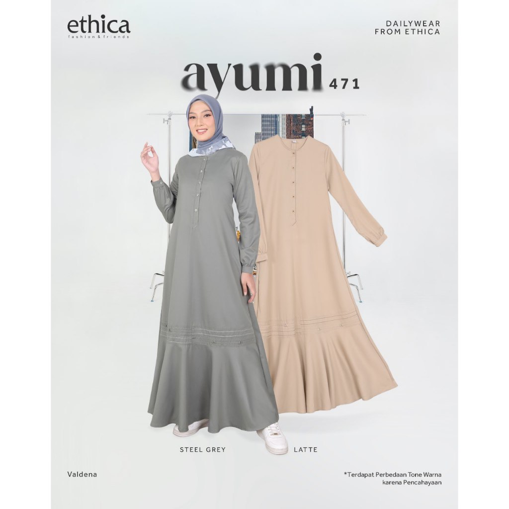 GAMIS ETHICA AYUMI 471 BAHAN VALDENA MODEL BAJU MUSLIM WANITA GAMIS DAILY  MOTIF BUSUI FRIENDLY KEKI