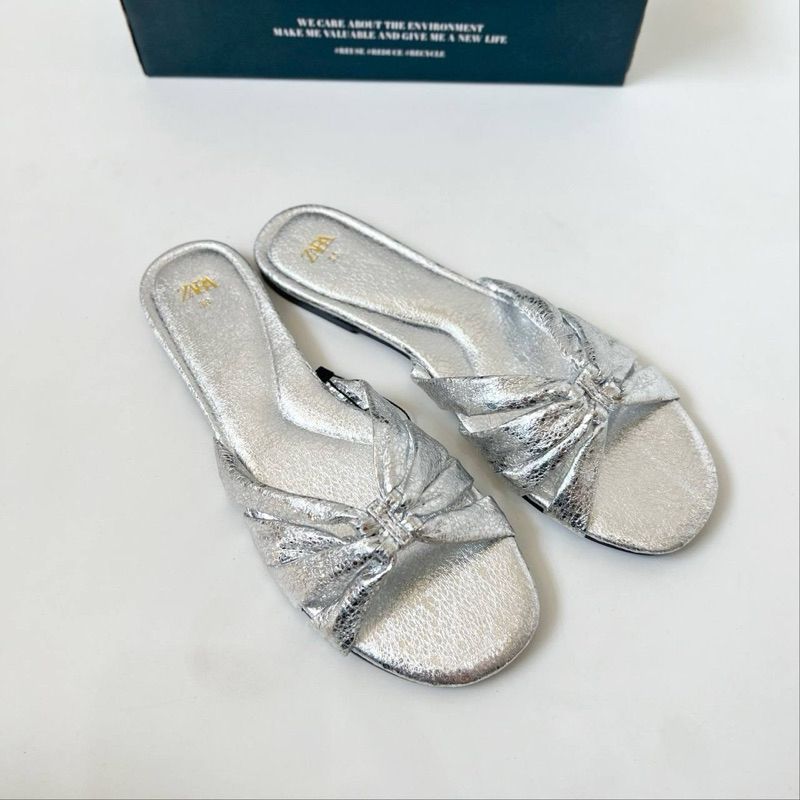 Slippers sandals silver by Zara high quality fashion shoes sandal pita wanita pesta casual dailyshoe