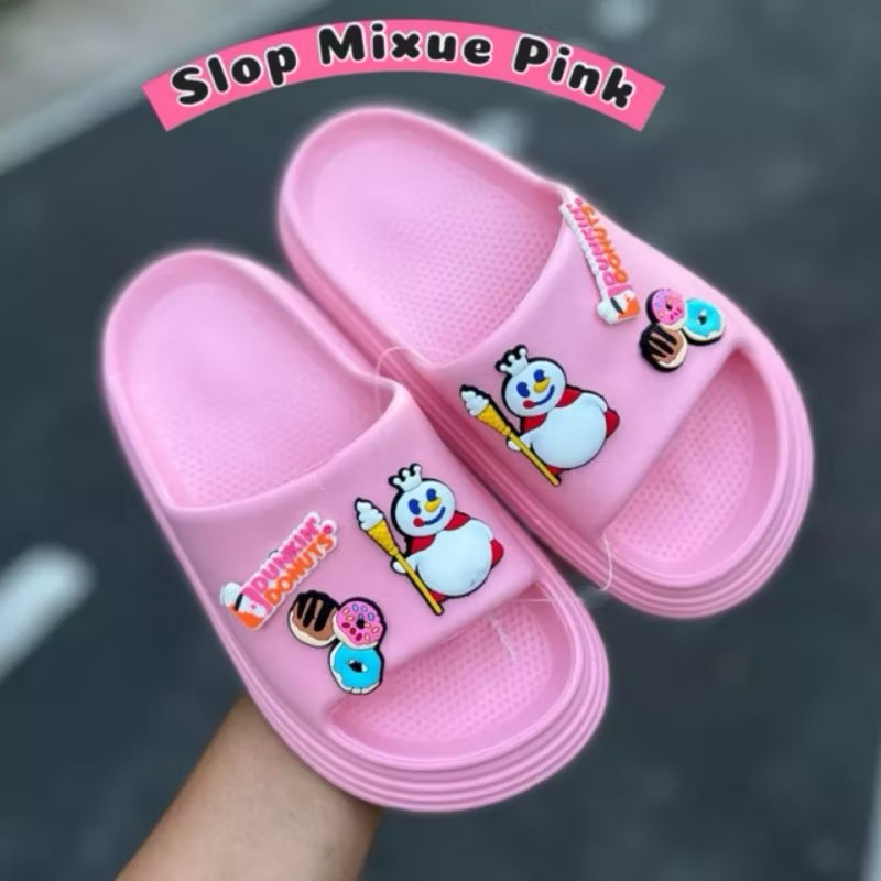 Sandal Slip-On Anak Cewek 30-35 Sendal Selop Perempuan Motif Mixue Eskrim Sandal Donuts Mixue Sandal