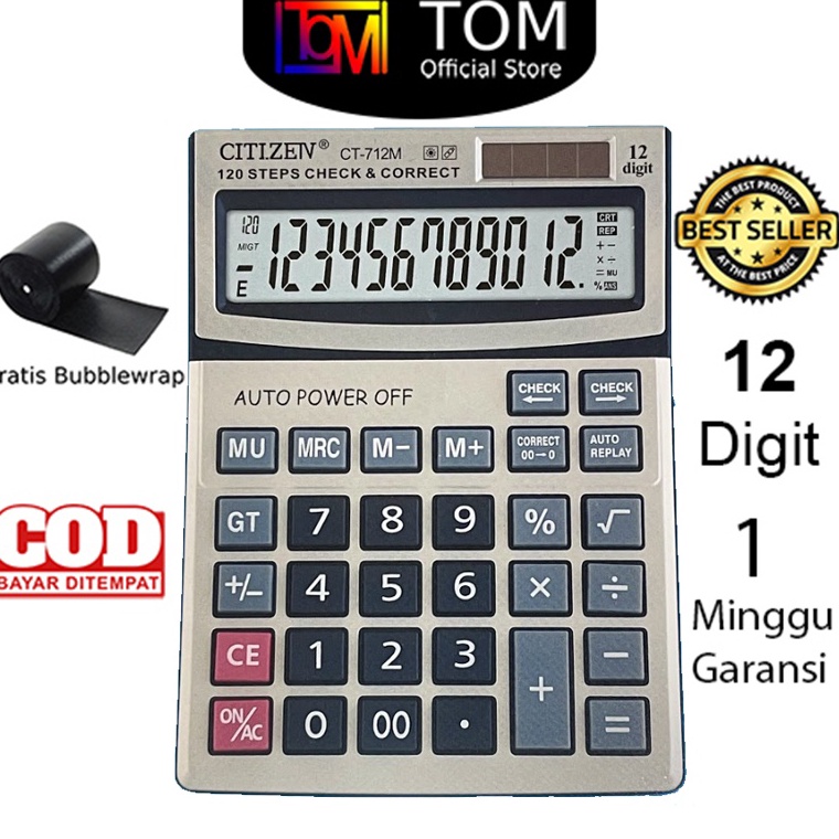 

KODE L3F Kalkulator CT712M 12 Digit Calculator Check Dual 2 Power