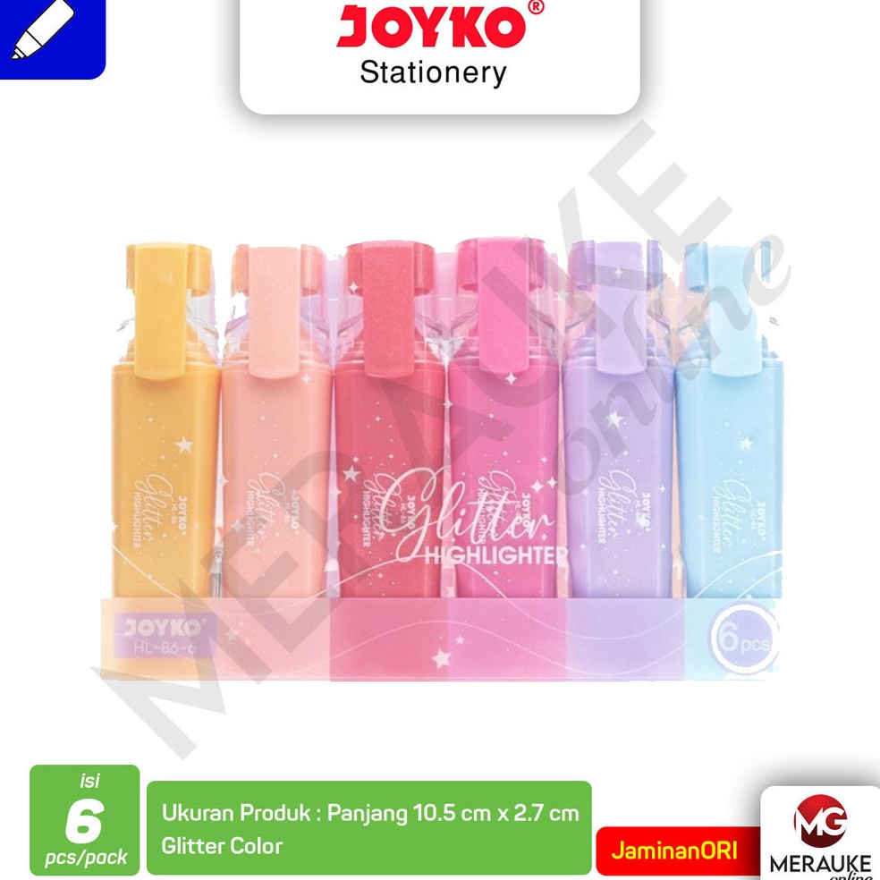 

KODE O4F6 Joyko Highlighter Penanda Berwarna Glitter HL866 1 Set isi 6 Pcs