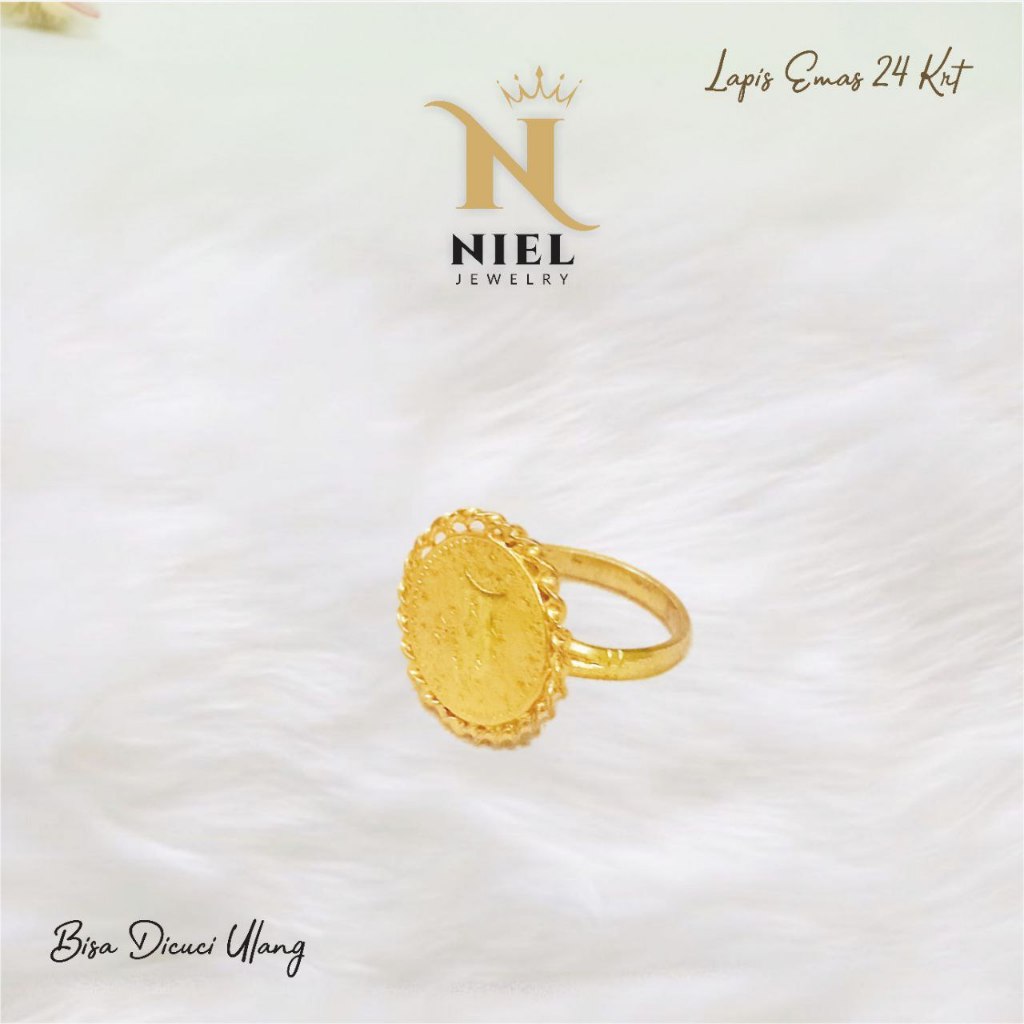 Cincin Emas Cincin Wanita Lapisan Emas 24K Koin Mas London Replika Perhiasan Import