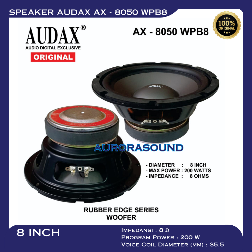 SPEAKER AUDAX AX 8050 WPB8 WOOFER 8 INCH SPEAKER AUDAX AX 8050 200W ORIGINAL