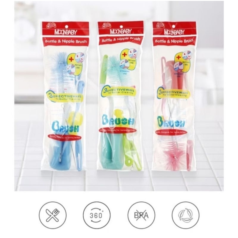 LKM350 MOONBABY 5in1 Sikat Pembersih Botol Susu Bayi Spons Pembersih Botol Pembersih Botol Bottle & 