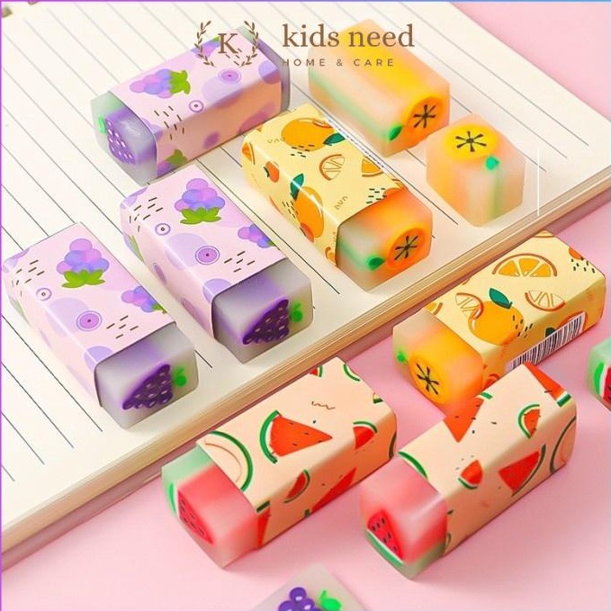 

KODE E2O2 Grosir 1Box Penghapus Pensil Karet wangi Eraser Hapusan Pensil Motif Karakter Dino Bola dan Buah Eco PVC Eraser Unik Lucu