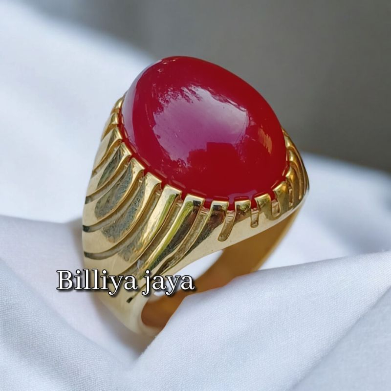 CINCIN BATU AKIK RED CEMPAKA ACEH RING TITANIUM SUPER