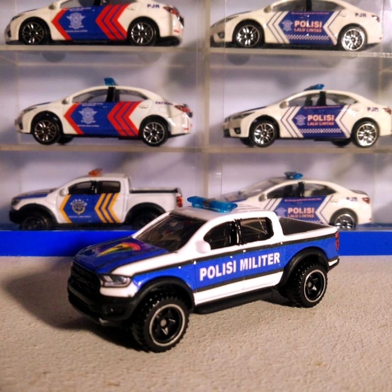 DIECAST SKALA 1/64 HOTWHEELS FORD RANGER RAPTOR CUSTOM POMAD  PM AD MOBIL POLISI MILITER ANGKATAN DA