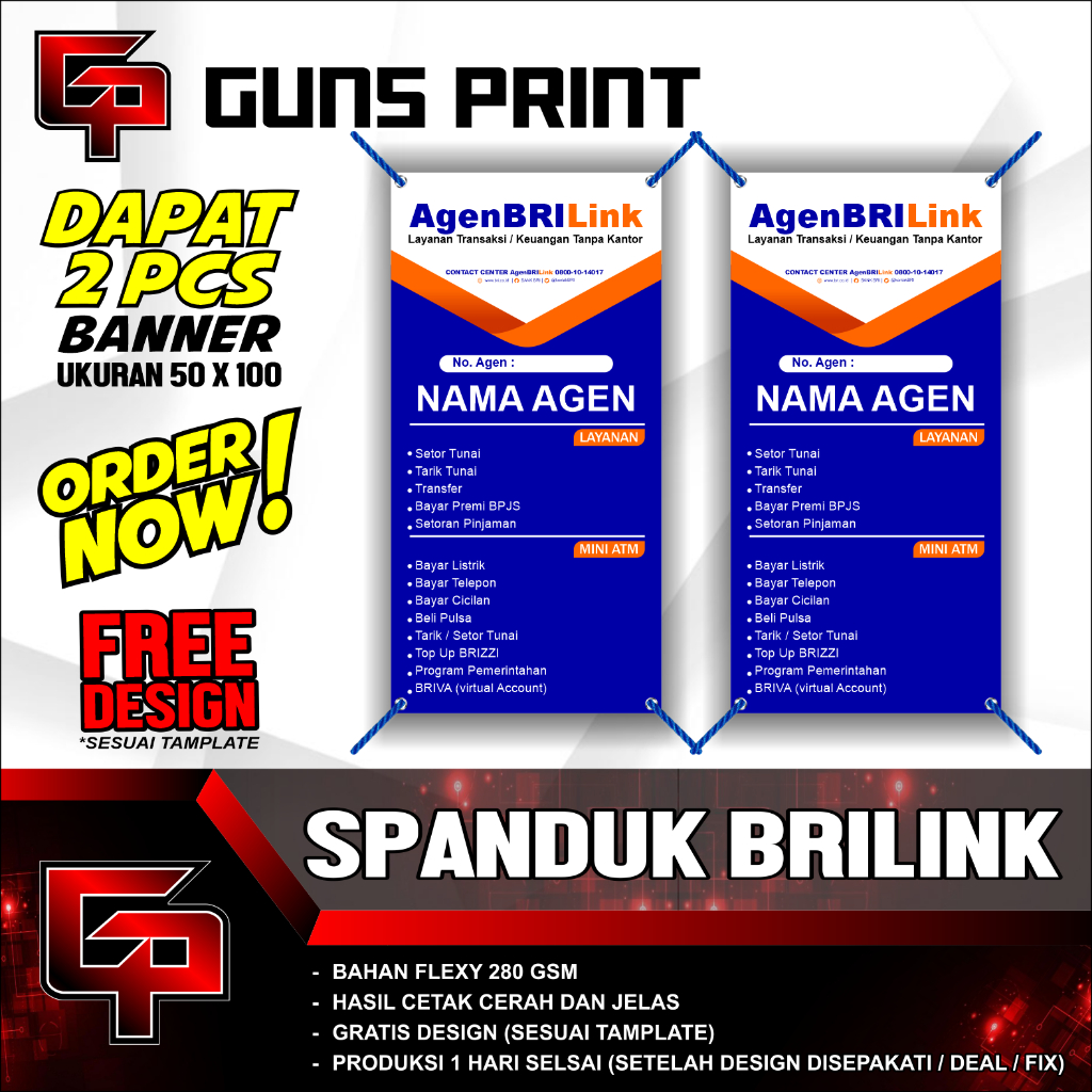 SPANDUK BANNER BALIGHO "BRILINK" UK. 50 X 100 - DESIGN GRATIS