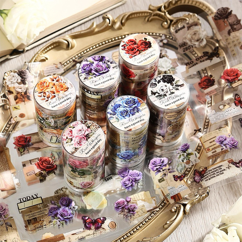 

(8BD) Washi tape selotip transparan pet kiss cut bunga cantik vintage beautiful flower journaling