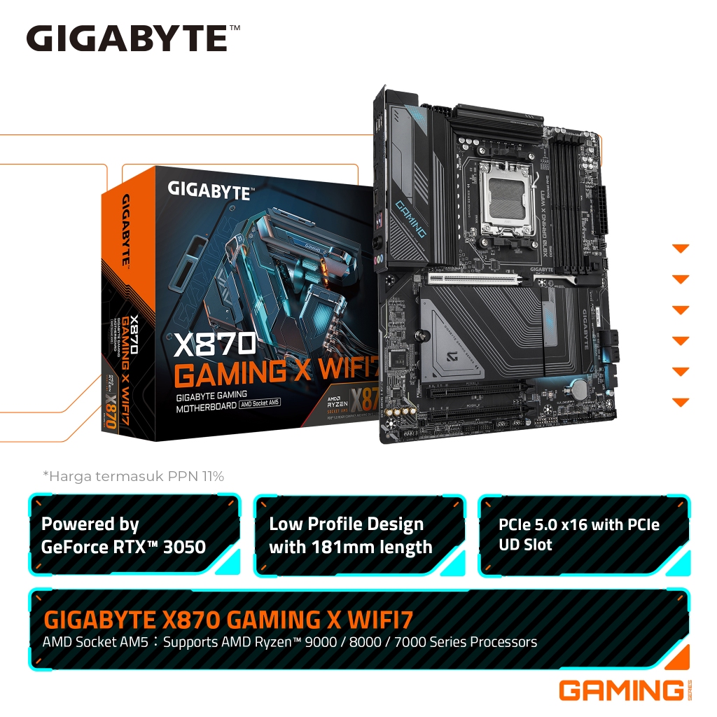 Gigabyte X870 GAMING X WIFI7 - Motherboard ATX AMD X870 DDR5 256GB Dual-Channel PCIe 5.0 x16