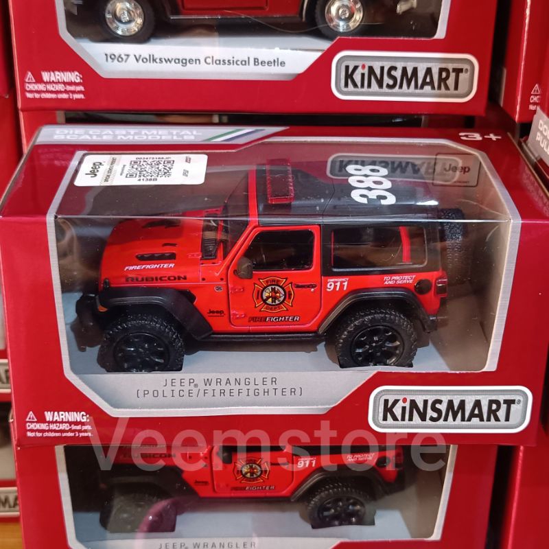 Die Cast 1:36 Jeep Wrangler Rubicon Firefighter Damkar [Kinsmart] Ooen Doors Pullback
