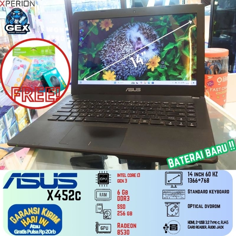 laptop premium ASUS X452C SSD RAM 6gb grafis radeon bekas mulus