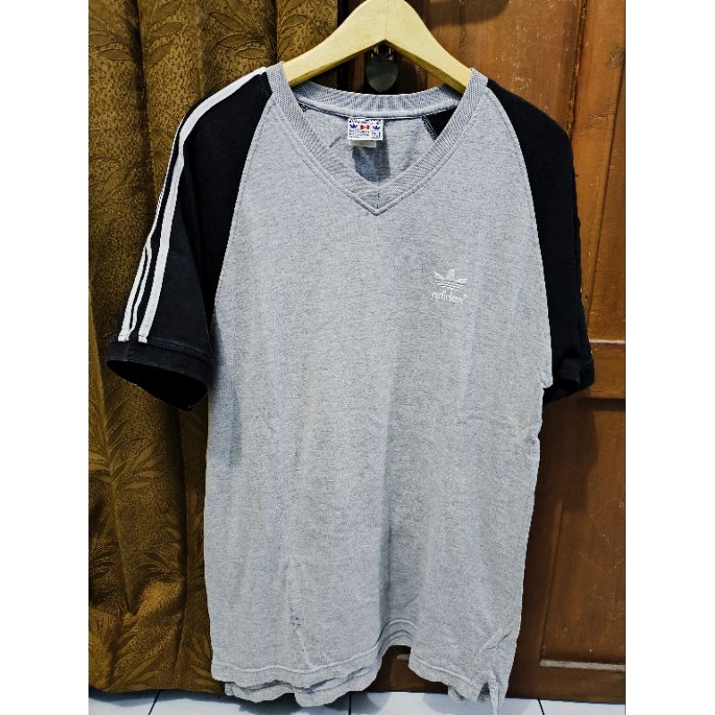 Kaos Adidas trefoil ringer tee vintage 90s made in Canada second original