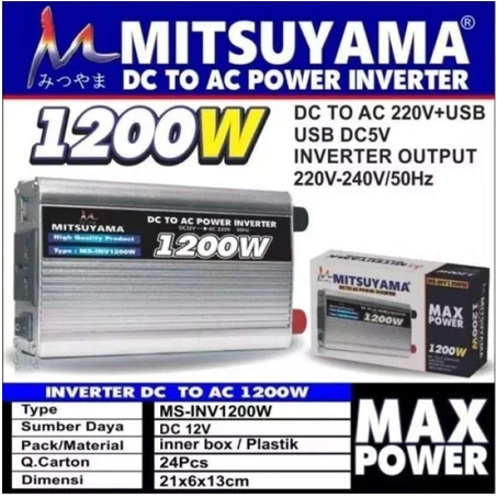 Power Inverter 1200W Mitsuyama MS-INV1200W DC12v to AC220v