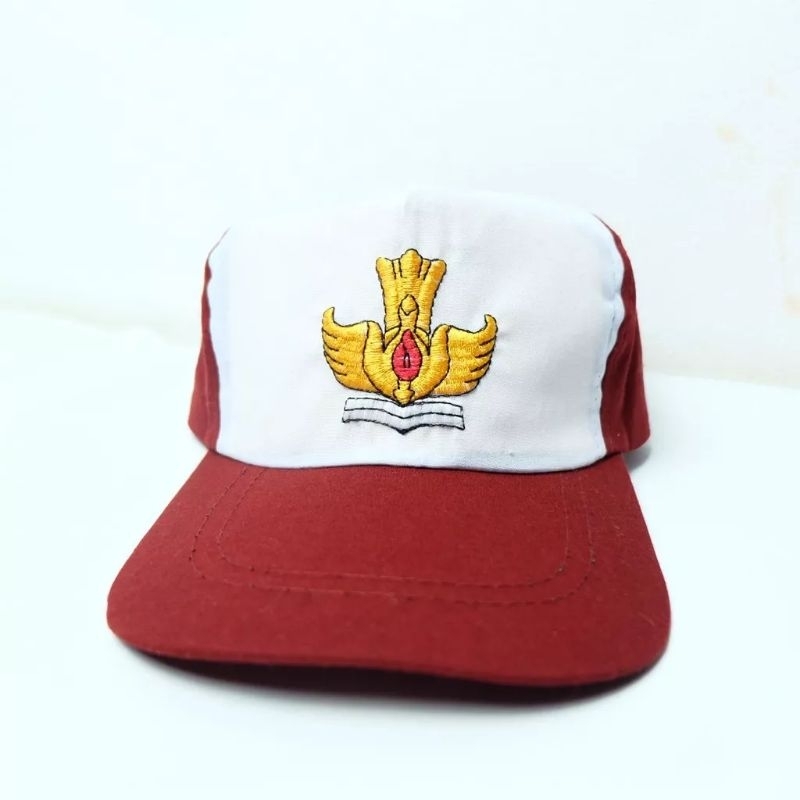 Topi Anak Sekolah SD SMP SMA SMK Pramuka Topi Sekolah Logo Bordil Topi Sekolah SD Merah Putih Bordir