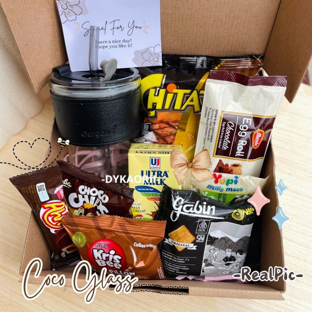 

Hampers kado hampers snack glass mug gorgeus souvenir ulang tahun ultah anak dewasa bingkisan wisuda wedding pacar kesayangan teman