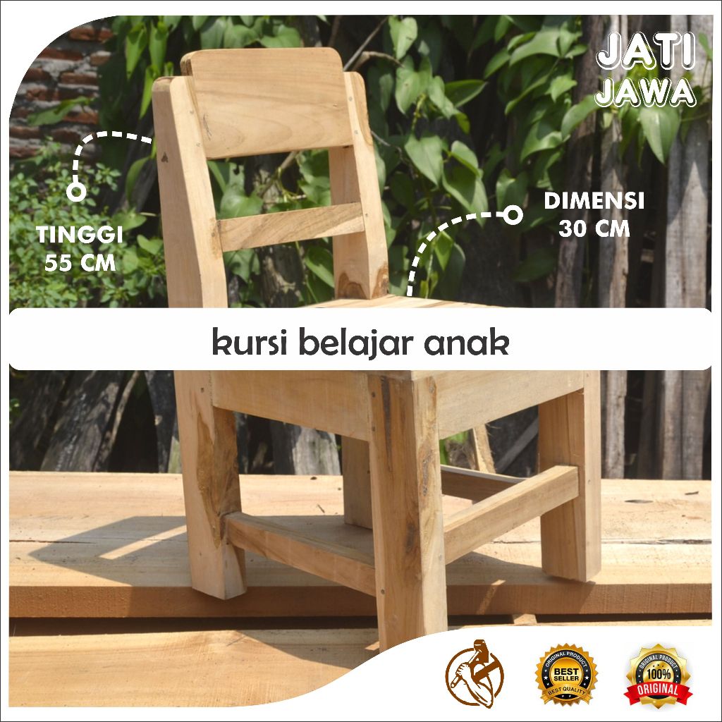 Bangku Sekolah Anak Kursi Mini Belajar PAUD dan TK Bahan Kayu Jati Jawa - dadaisme -