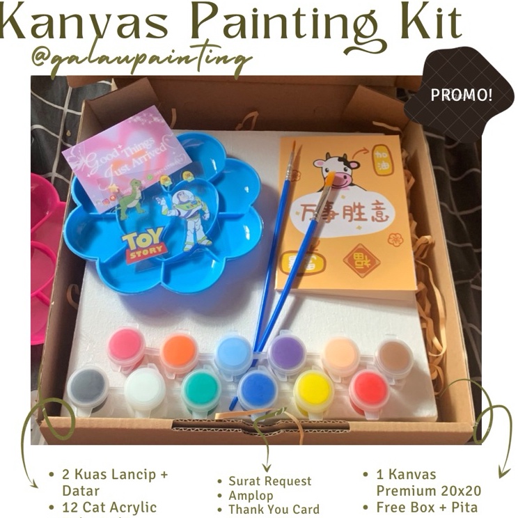 

Obral Puas Paket Lukis Kanvas Set Gift Box Painting Kit Set Lukis Murah Paket Melukis by galaupainting