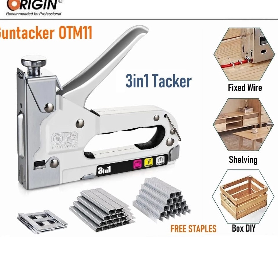 

Dijamin Asli ORIGIN OTM 11 Stapler Tembak Kayu Gun Tacker 3 in 1 Alat Staples dan Paku Tembak 3in1 Staple Gun 414mm