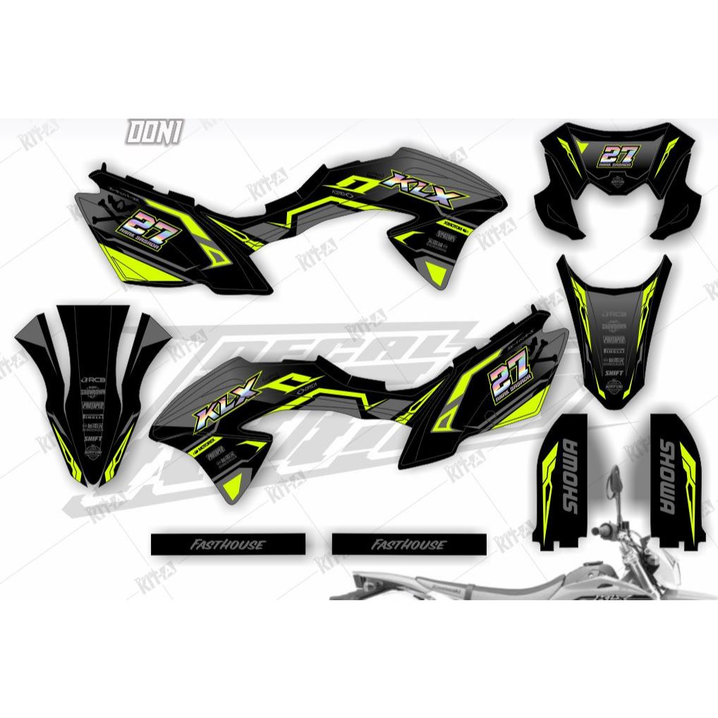 decal sticker KLX BF 150 design terbaru Motif Hitam Abu Lis Hijau Stabilo D-A3-783