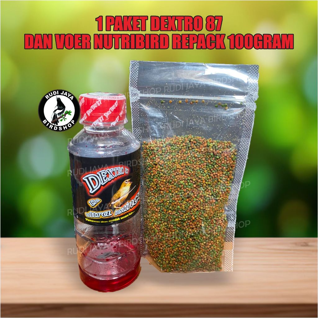 1 PAKET SATU PAKET DEXTRO 87  DEXTRO87 DAN VOER NUTRIBIRD REPACK 100 GRAM PAKAN MAKANAN BURUNG PLECI
