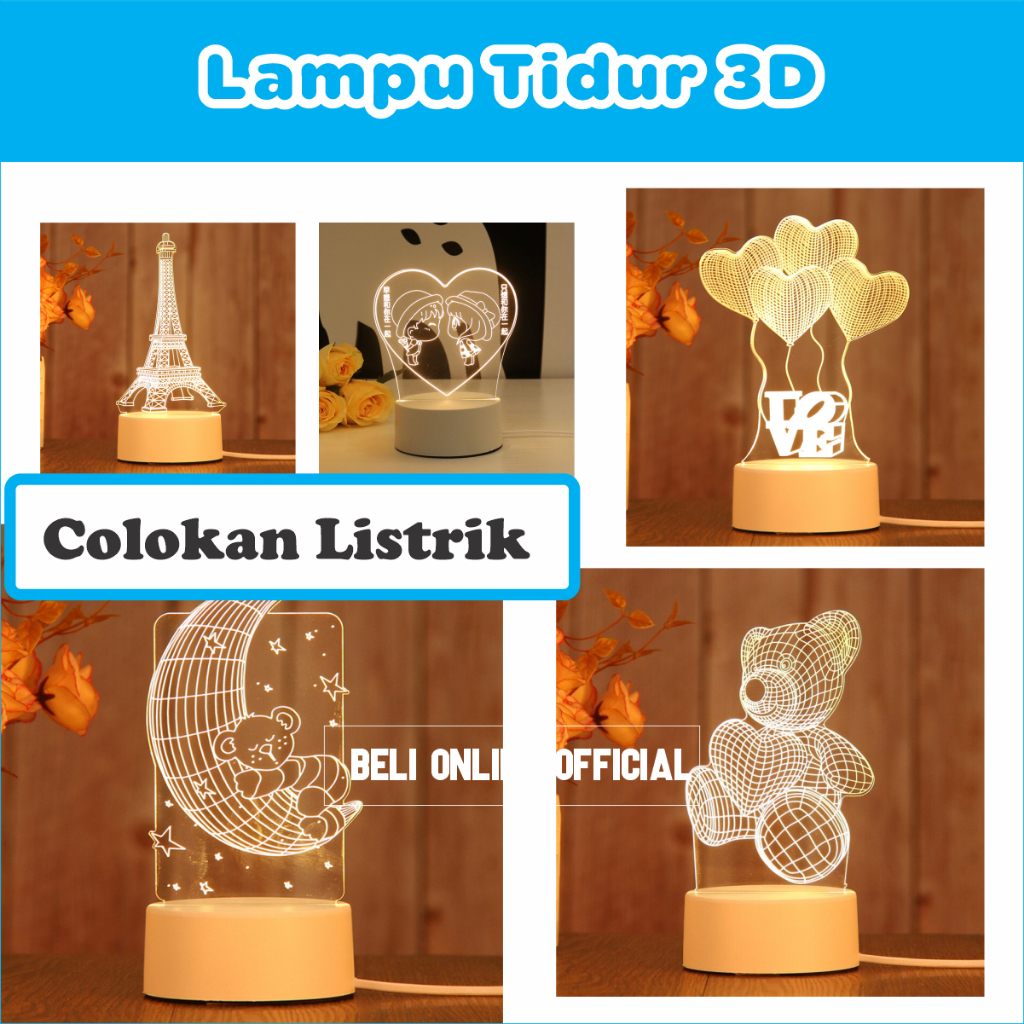 Lampu Tidur 3D Karakter / Lampu Hias Tidur Led / Lampu Dekorasi Lafadz Allah - Boneka - Menara - dll