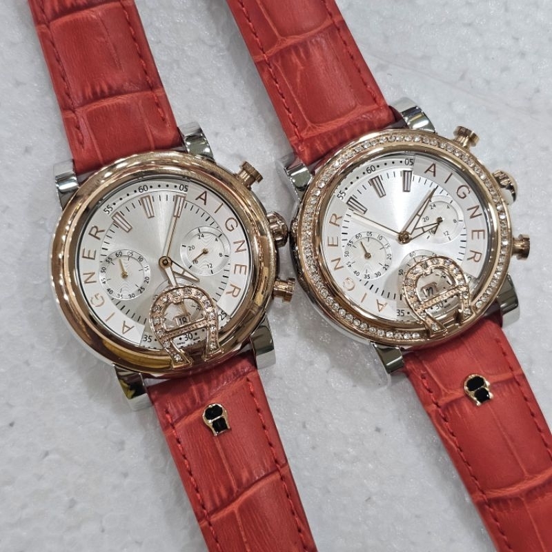 Jam Tangan Wanita Aigner Bari Donna Original A37200 Strap Leather Red