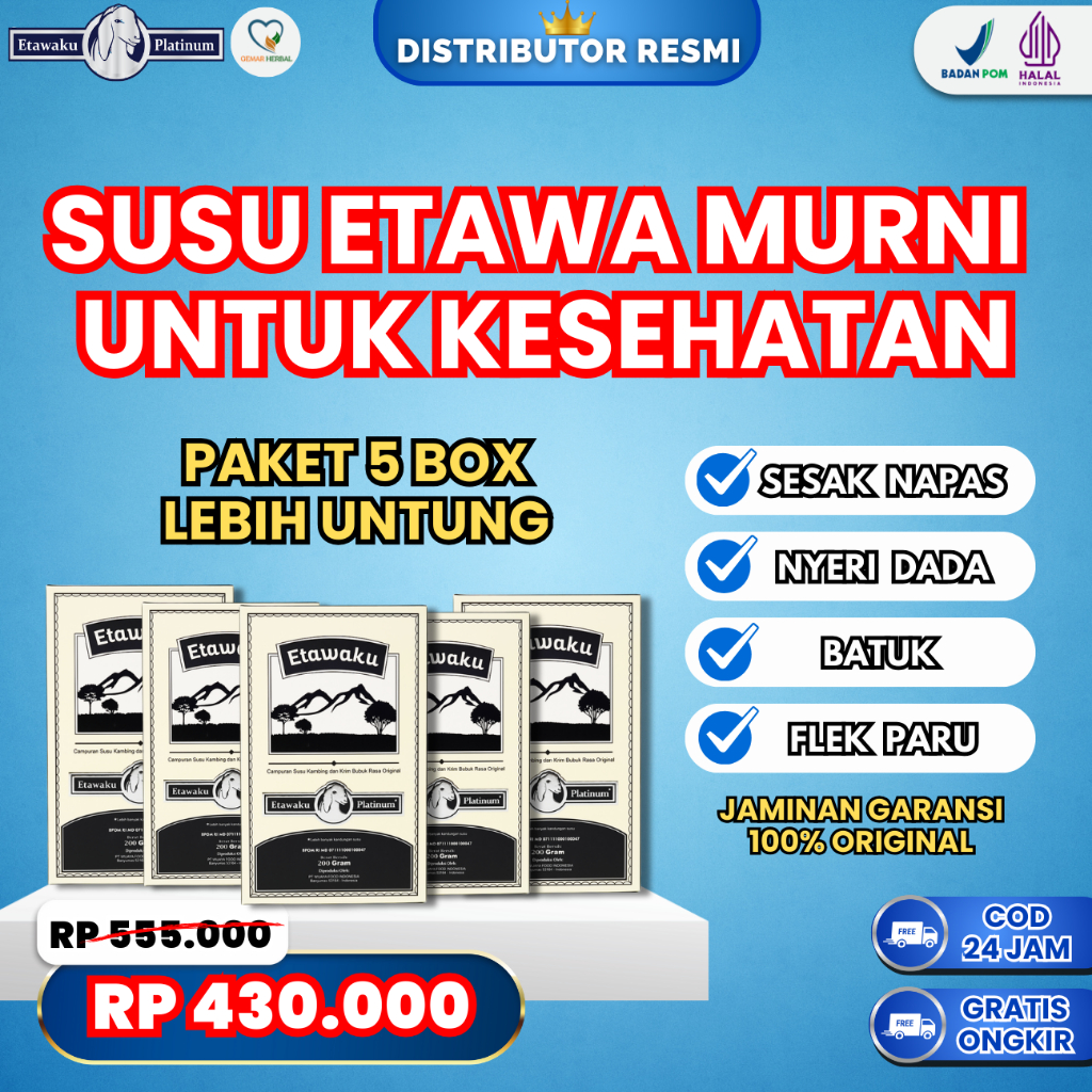 

(Paket 5 Box) Etawaku Original - Susu Kambing Murni Untuk Kesehatan Paru-Paru Batuk Tulang Asma