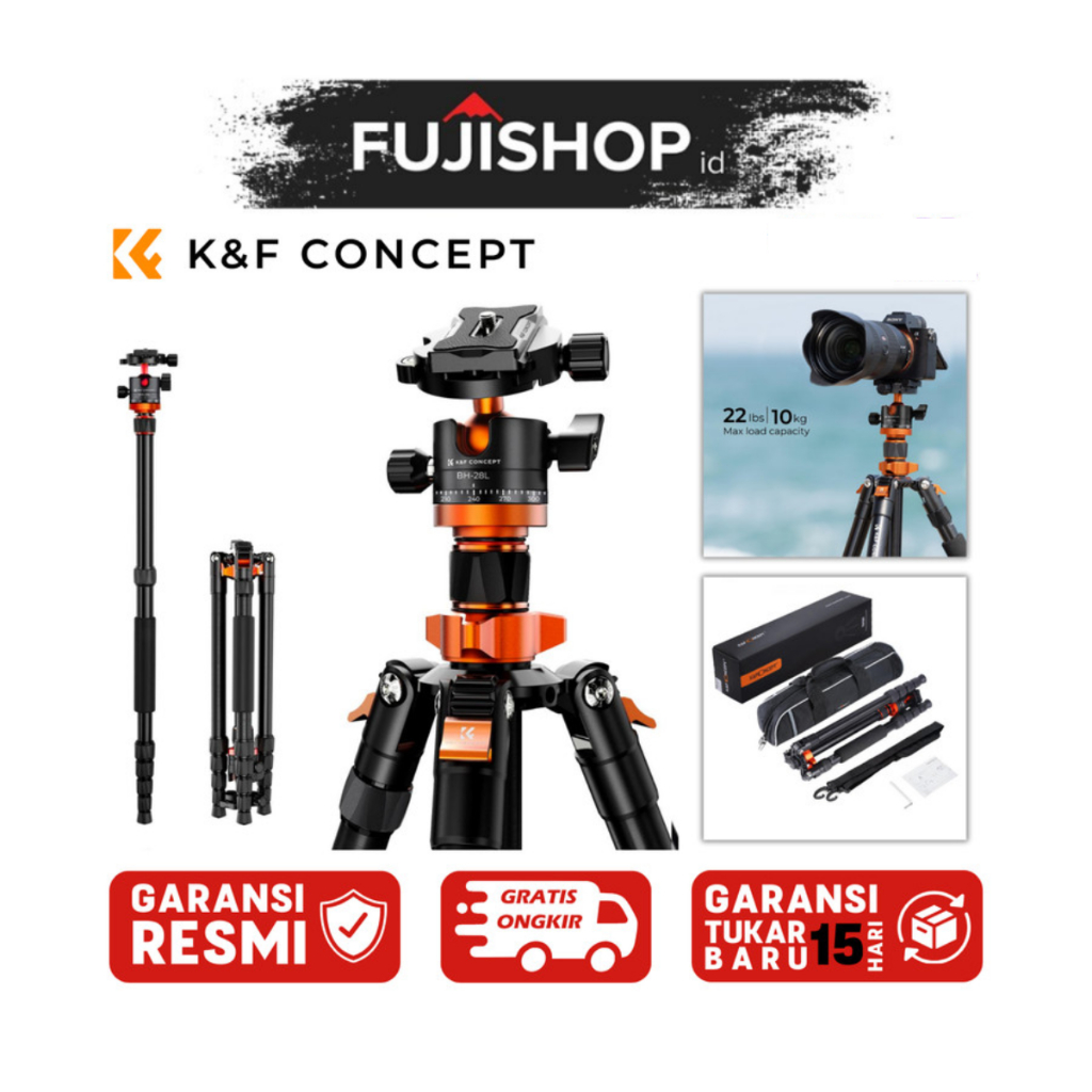 KNF K&F Concept TM2515M1 Orange Aluminum Portable Camera Tripod Travel