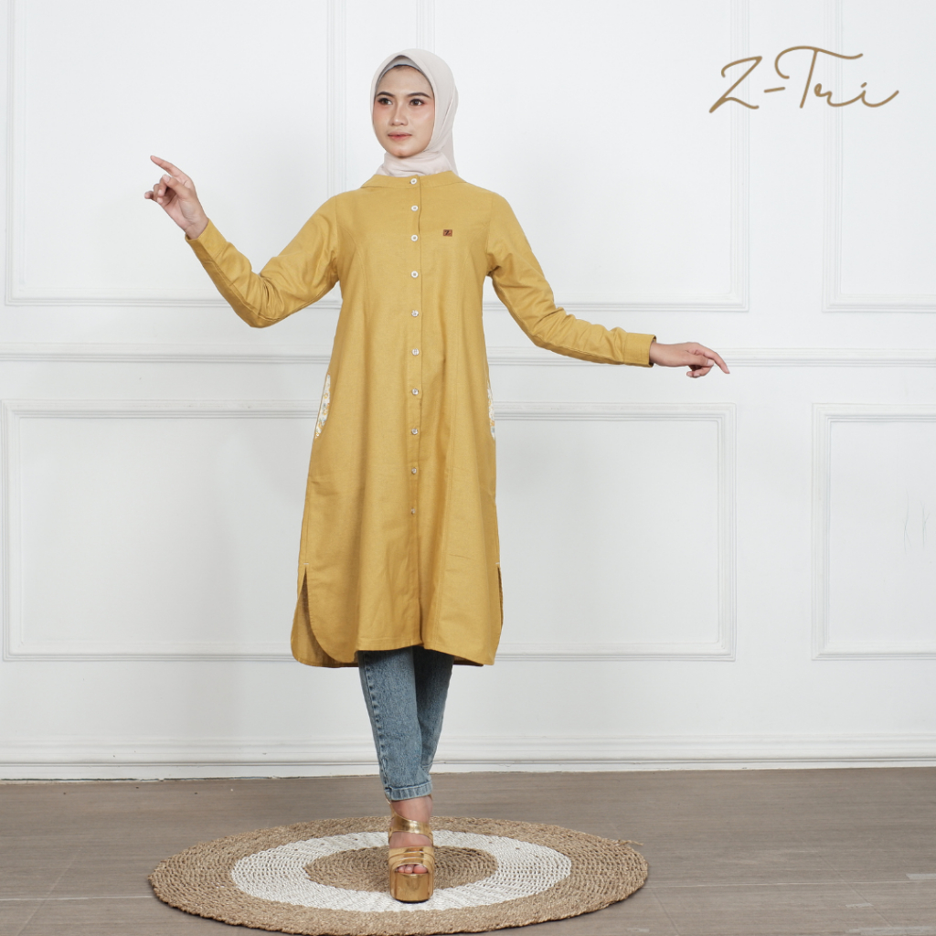 Baju Tunik Atasan Wanita Bahan Katun Linen Rami | Long Tunik Full Kancing