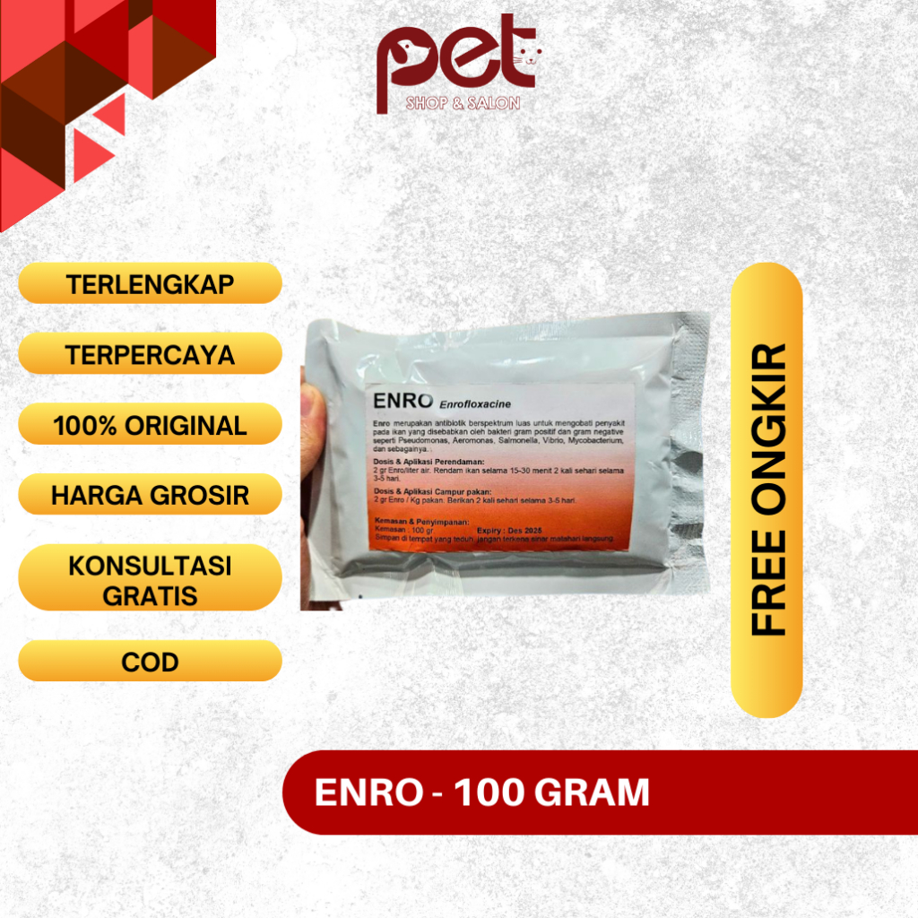 Enro 100 gram -  Obat untuk Ikan Sakit Apapun - Enrofloxacin 100 gram